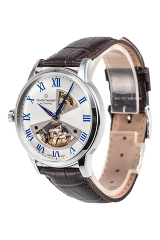 Montre automatique en cuir Classique - Noir et argenté