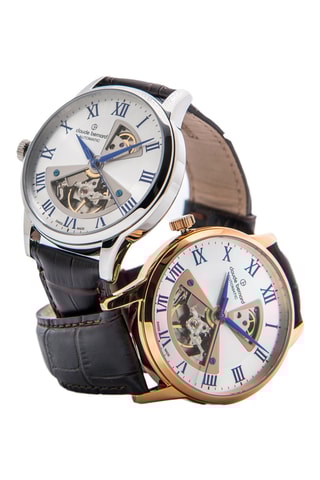 Montre automatique en cuir Classique - Noir et argenté