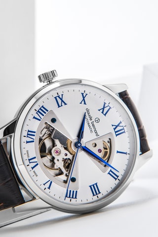 Montre automatique en cuir Classique - Noir et argenté