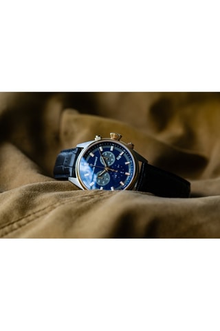 Montre à quartz en cuir Proud Heritage - Chronographe - Bleu foncé et doré rose