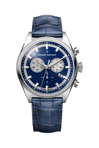 Montre à quartz en cuir Proud Heritage - Chronographe - Bleu foncé et argenté