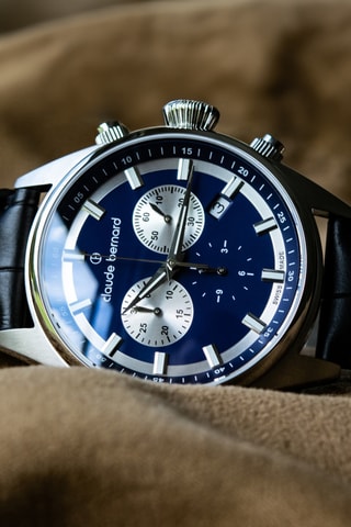 Montre à quartz en cuir Proud Heritage - Chronographe - Bleu foncé et argenté