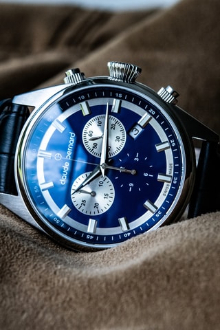 Montre à quartz en cuir Proud Heritage - Chronographe - Bleu foncé et argenté