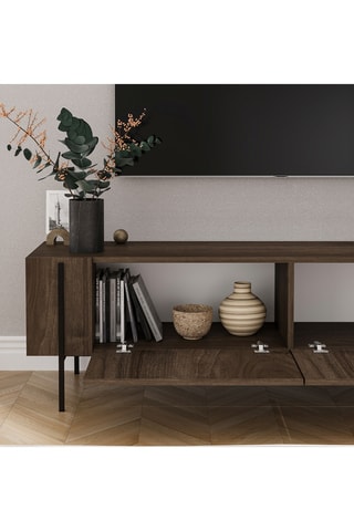 Meuble TV 2 abattants Herman - Imitation noyer