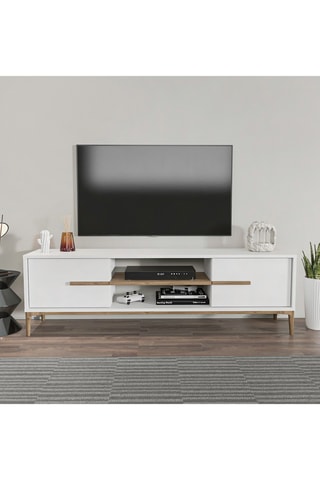 Meuble TV 2 portes Eslem - Imitation noyer et blanc