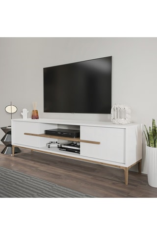 Meuble TV 2 portes Eslem - Imitation noyer et blanc