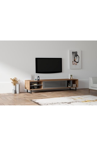 Meuble TV 1 abattant Imitation bois et anthracite