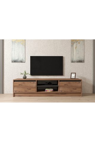 Meuble TV 2 abattants - Imitation pin et anthracite