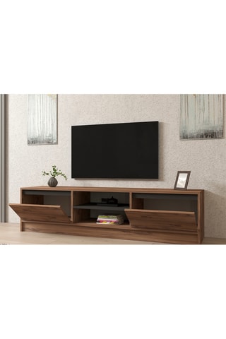 Meuble TV 2 abattants - Imitation pin et anthracite