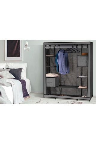 Armoire de rangement optimale grise avec accessoires - 2 cubes de rangement et 10 cintres