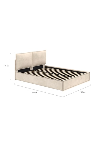 Lit coffre Lilou en velours beige avec sommier et tête de lit oreillers 160x200cm