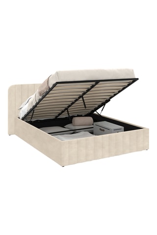 Lit coffre Valentina en velours beige avec sommier et tête de lit 160x200cm
