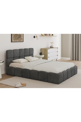 Lit coffre Bubble en velours gris avec sommier et tête de lit 140x190cm