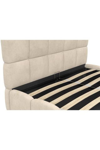 Lit coffre Bubble en velours beige avec sommier et tête de lit 140x190cm