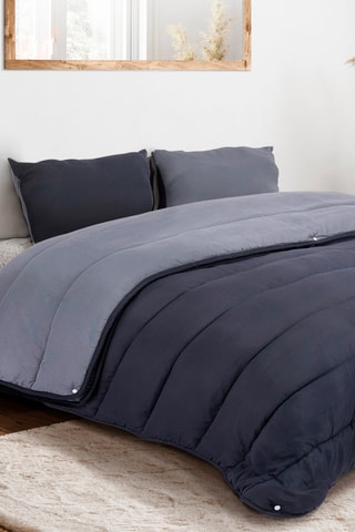 Couette double extra-chaude grise 4 saisons 220x240cm - microfibres 200 + 300 g/m2 + 2 oreillers moelleux 500 g/m2