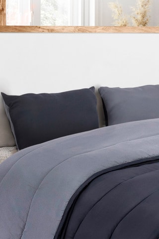 Couette double extra-chaude grise 4 saisons 220x240cm - microfibres 200 + 300 g/m2 + 2 oreillers moelleux 500 g/m2