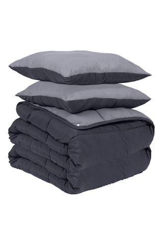Couette double extra-chaude grise 4 saisons 220x240cm - microfibres 200 + 300 g/m2 + 2 oreillers moelleux 500 g/m2