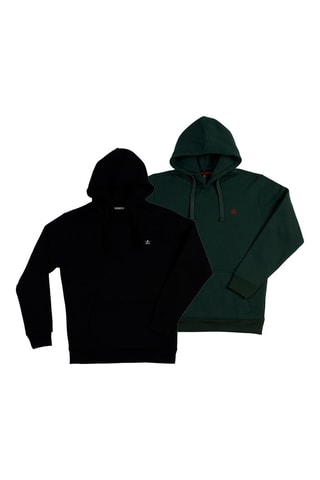 2 sweats com capuz - Preto e verde-escuro