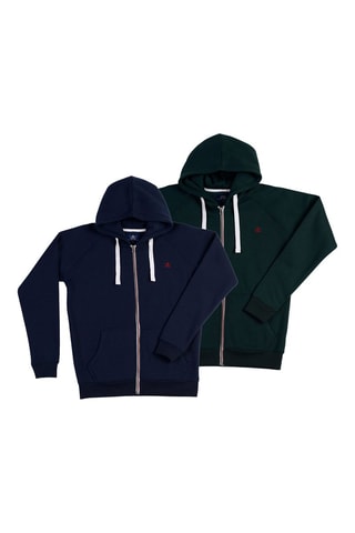 2 sweats com capuz - Azul-marinho e verde-escuro