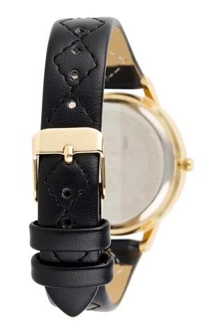 Kunstleren Quartz Horloge - Zwart en Goudkleurig