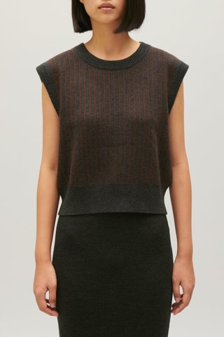 Camisola sem mangas de lã - Cinzento e vermelho-tijolo