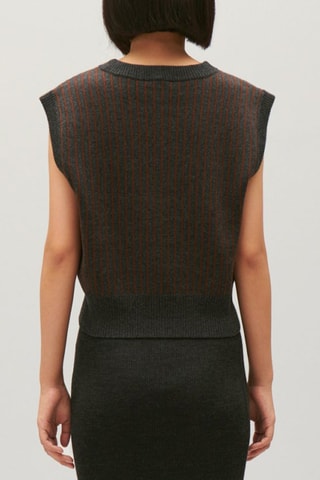 Camisola sem mangas de lã - Cinzento e vermelho-tijolo