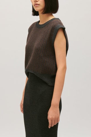 Camisola sem mangas de lã - Cinzento e vermelho-tijolo