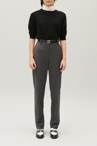 Calças de lã com cintura subida - Cinzento mesclado