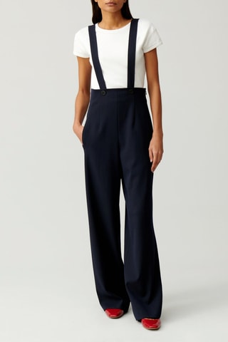 Calças de lã com cintura subida - Azul-marinho