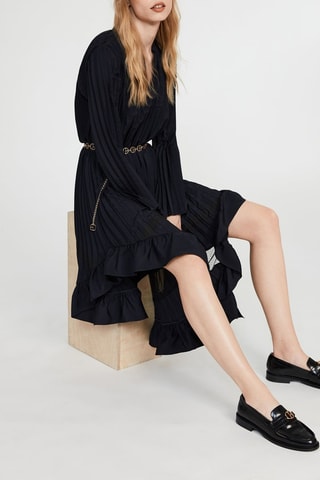 Vestido plissado - Azul-marinho