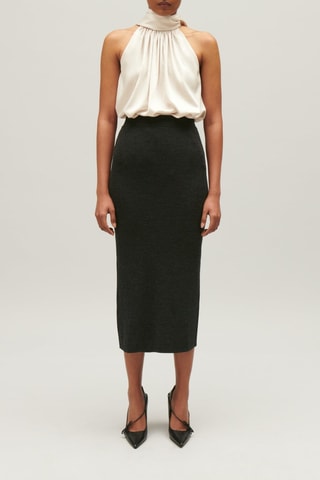 Saia justa de lã com cintura subida - Cinzento mesclado