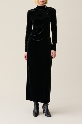 Vestido direito em veludo - Preto