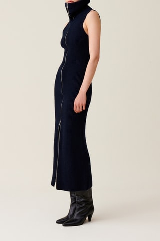 Vestido-camisola em lã - Azul-marinho mesclado