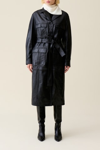 Sobretudo em em couro de cordeiro - Preto