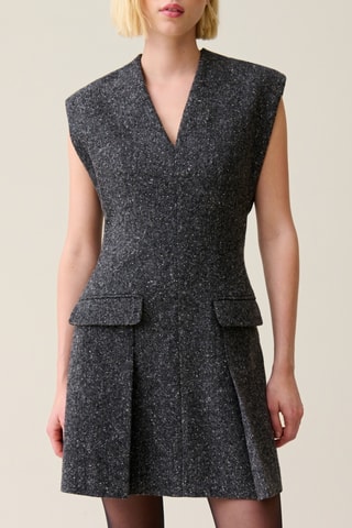 Vestido estilo patinadora em lã e seda - Cinzento-escuro mesclado