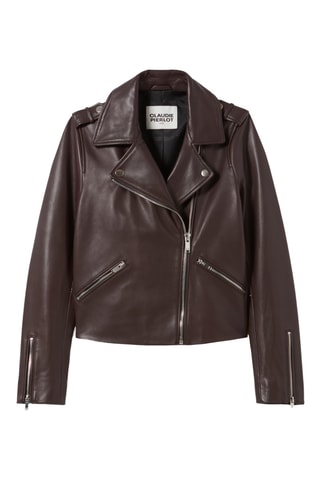 Casaco em em couro de cordeiro - Castanho