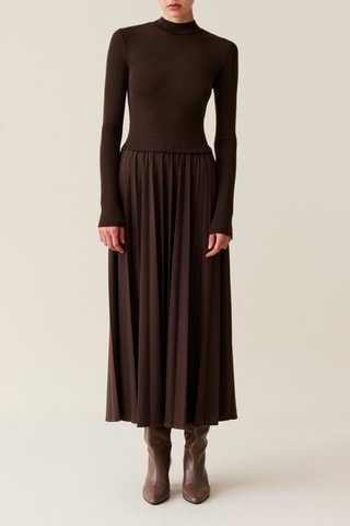 Vestido efeito ilusório em lã - Castanho