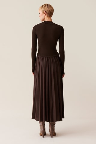 Vestido efeito ilusório em lã - Castanho