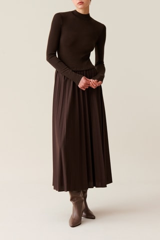 Vestido efeito ilusório em lã - Castanho