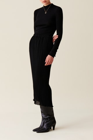 Saia plissada de cintura alta - Preto