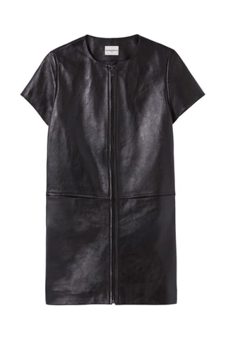 Vestido direito em couro de cordeiro - Preto