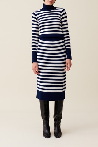 Saia justa em lã - Azul-marinho e branco