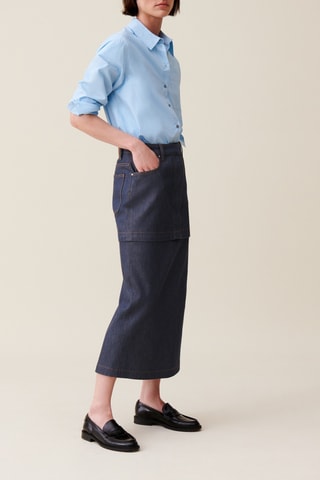 Saia comprida de ganga - Azul-marinho