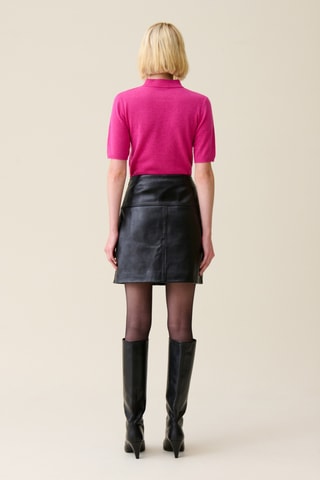 Saia trapézio em couro de cordeiro - Preto