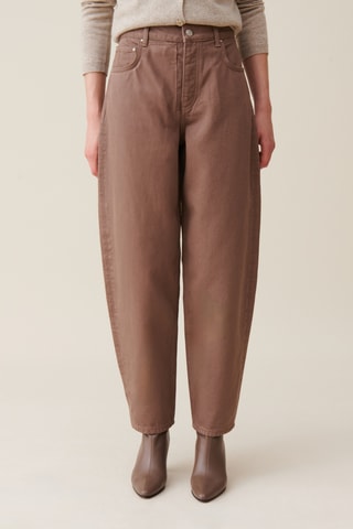 Calças de ganga de cintura alta - Castanho