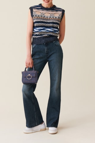 Calças de ganga de cintura alta - Azul-petróleo