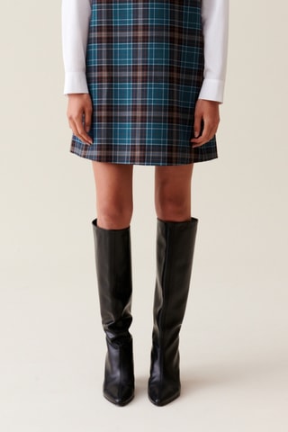 Vestido direito em lã - Azul-petróleo e cru