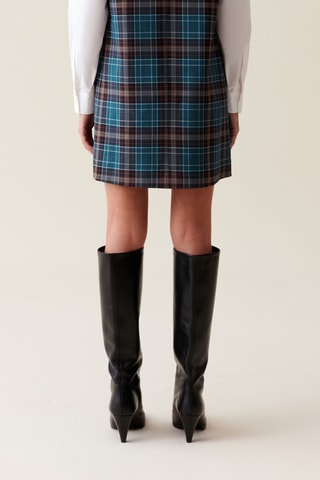 Vestido direito em lã - Azul-petróleo e cru