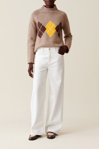 Calças de ganga de cintura alta - Cru