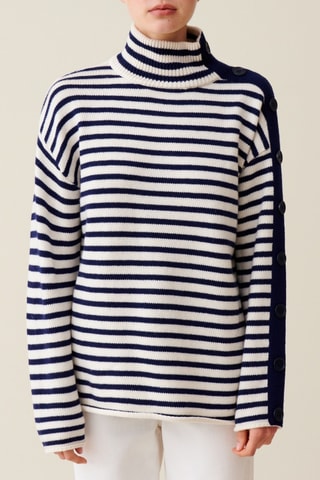 Camisola de lã - Branco e azul-marinho